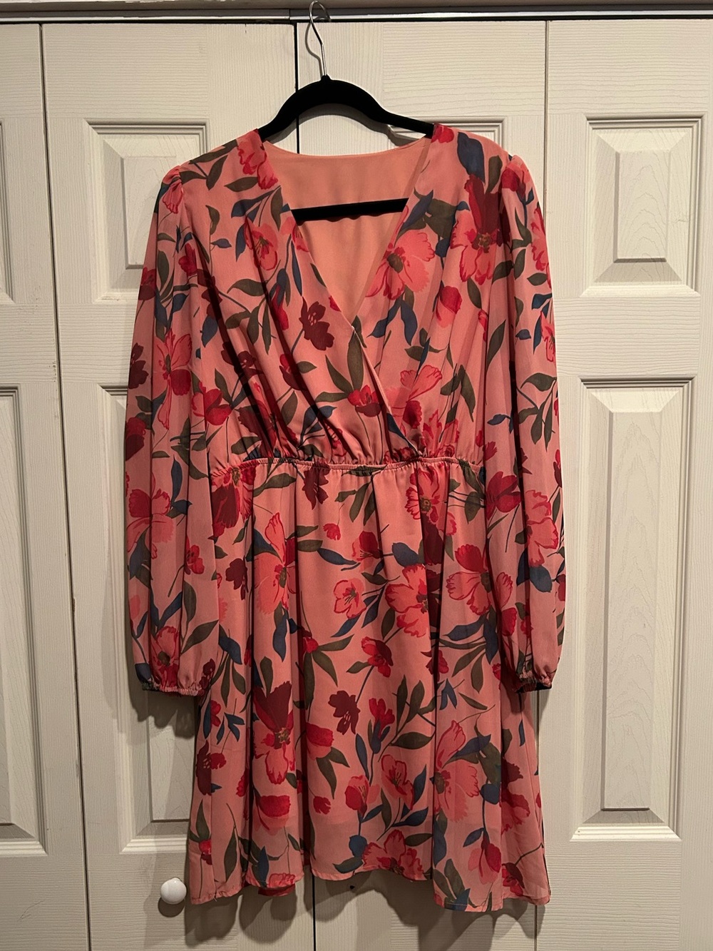 Cupshe Pink Floral Long-Sleeve Wrap Dress